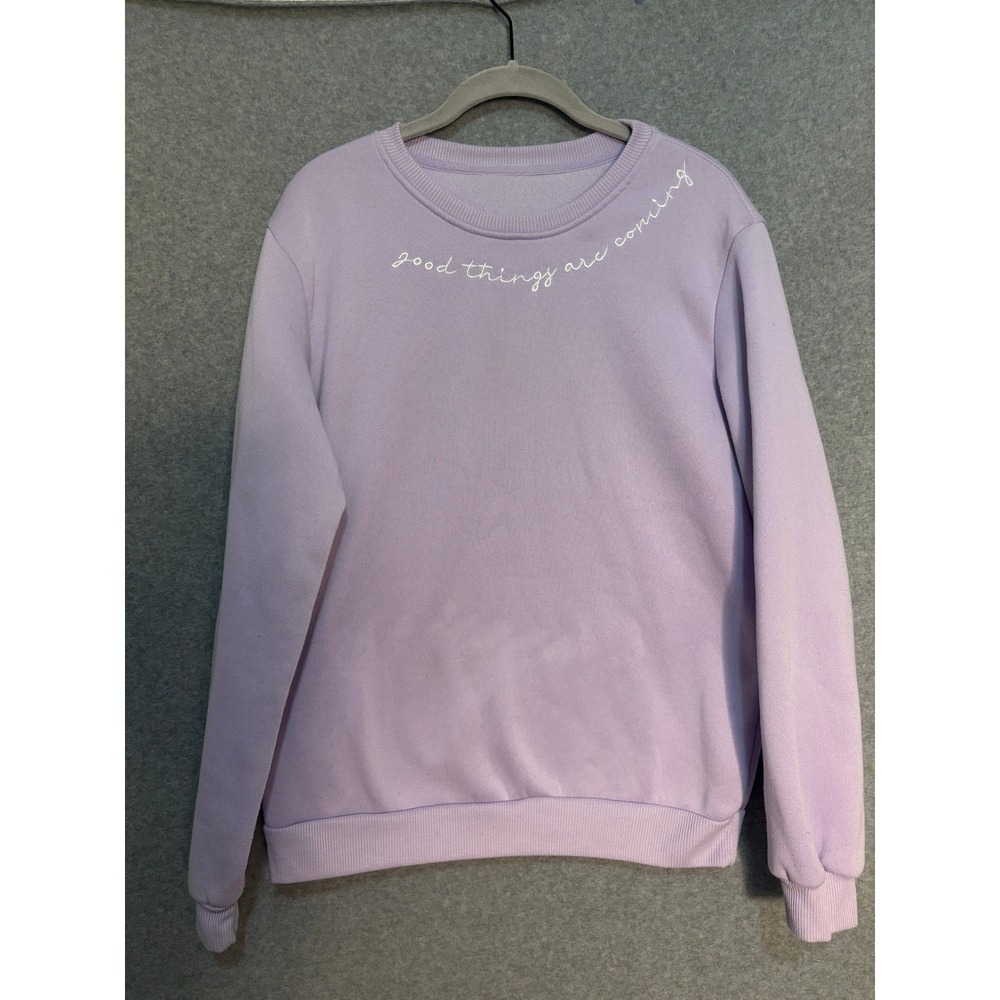 SHEIN Lavender Sweatshirt Women's Medium Good Things Are Coming‎ Top